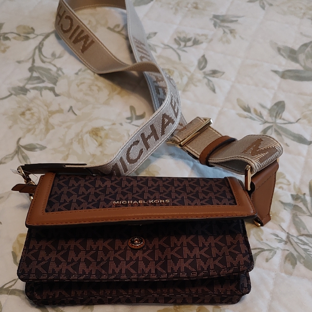 Michael Kors Brown and Tan Crossbody Bag